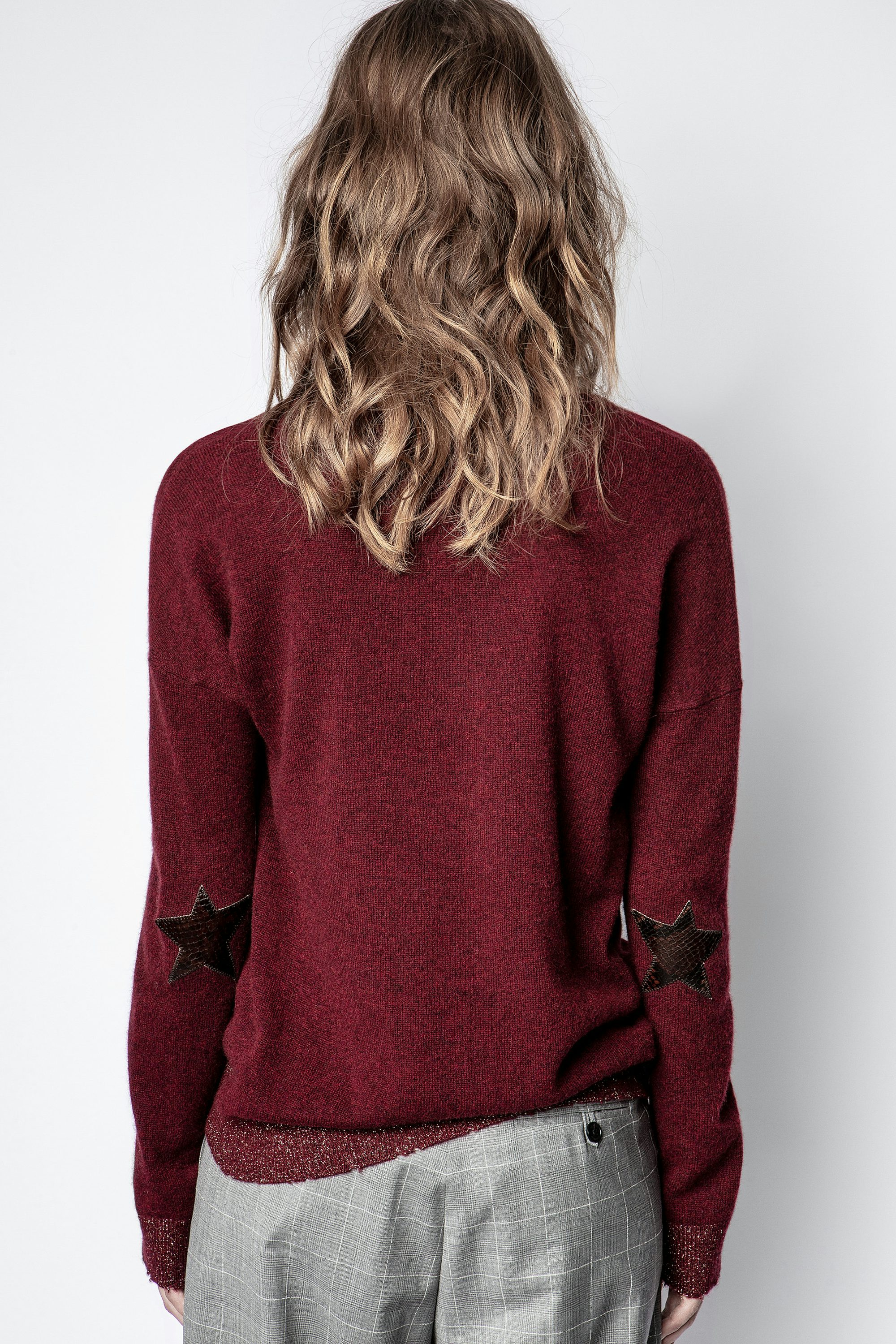 Pull Cici Patch Shiny Cachemire - Pull bordeaux en cachemire femme.